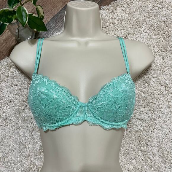 Victoria's Secret PINK 34B Pastel Green Lace Lightly Lined Demi Underwire Bra - Picture 2 of 9